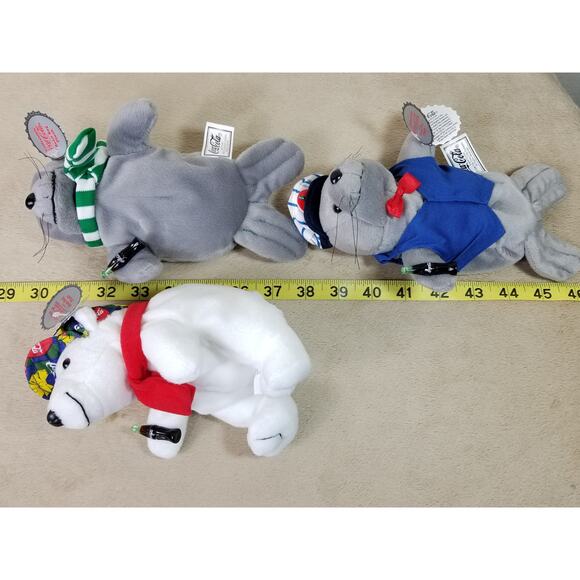 Coca Cola Polar Bear Seal Bean Bag Plush 1997 1998 Christmas 8" New Vintage x3 - Picture 16 of 16